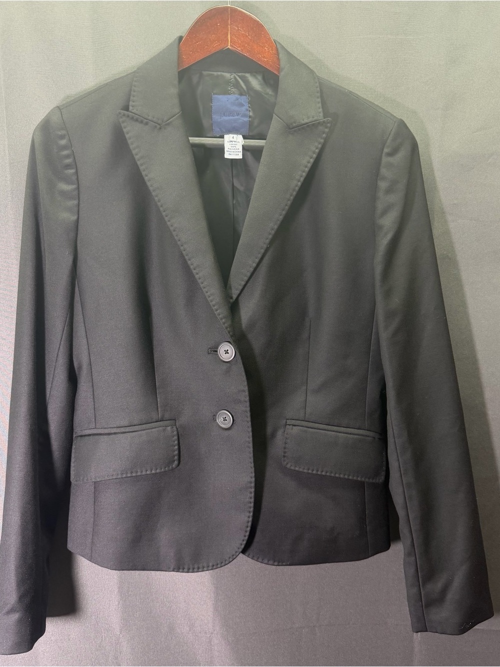 J Crew 100% Wool Black two button Blazer size 4 Super 120